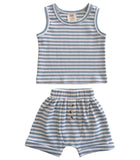 Dusty Blue Stripe / Organic Ribbed Tank & Short Set