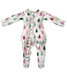 Pink Christmas Tree Ruffle Zip Footie- FINAL SALE