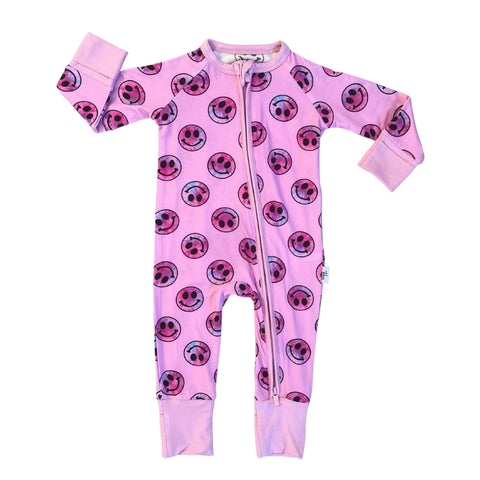 Pink Tie-Dye Smiley Zipper Convertible Romper- FINAL SALE