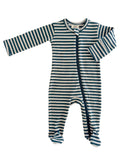 Steel Blue Stripe / Organic Ribbed Zip Footie