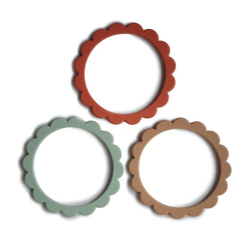 3-Pack Flower Teething Bracelet - Cambridge Blue/Clementime/Natural