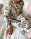 Sad Beige Daisy Two Piece Long Sleeve Pajama Set- FINAL SALE