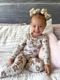 Sad Beige Daisy Two Piece Long Sleeve Pajama Set- FINAL SALE