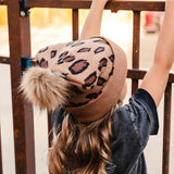 Leopard Pom Knit Beanie- FINAL SALE