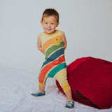 Tank Pocket with Button Capri Rag Romper- Big Ole' Rainbow