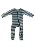 Steel Blue Stripe / Organic Ribbed 2-Way Zip Romper