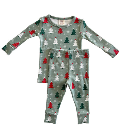 Green Christmas Tree Two Piece Pajama Set- FINAL SALE