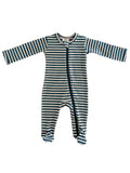 Steel Blue Stripe / Organic Ribbed Zip Footie