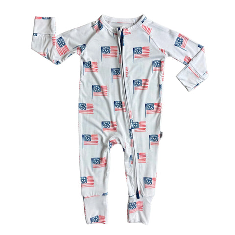 USA FLAG | Bamboo baby retro zippy romper- FINAL SALE