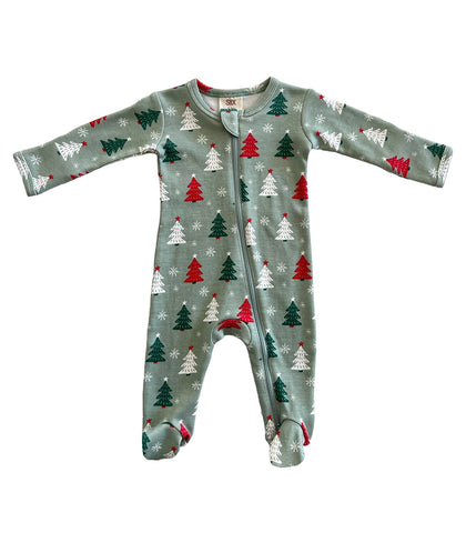 Green Christmas Tree Zip Footie- FINAL SALE