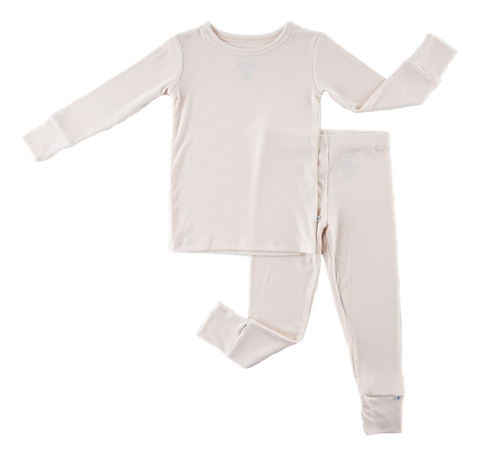 Ivory Ribbed Two Piece Long Sleeve Pajama Set- Final Sale