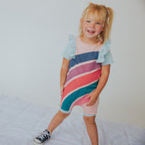 Short Sleeve Short Ruffle Rag Romper- Big Ole' Rainbow