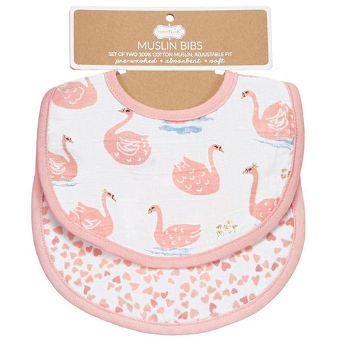 Muslin Pink Swan Baby Bibs Set