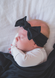 Copper Pearl Knit Headband Bow - Midnight