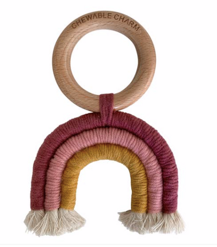 Rainbow Macrame Teether- Berry and Mustard