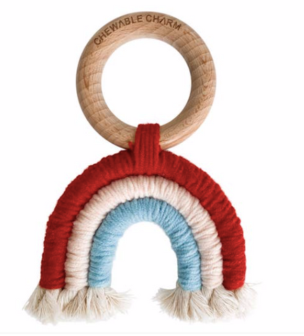 Rainbow Macrame Teether- Brick and Blue