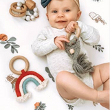 Rainbow Macrame Teether- Brick and Blue