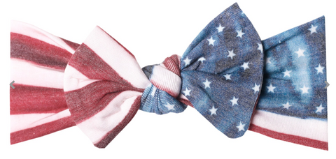 Copper Pearl Knit Headband Bow - Patriot