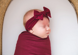 Copper Pearl Knit Headband Bow - Ruby