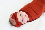 Copper Pearl Knit Headband Bow - Rust