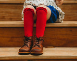 True Red Lace Top Knee Highs